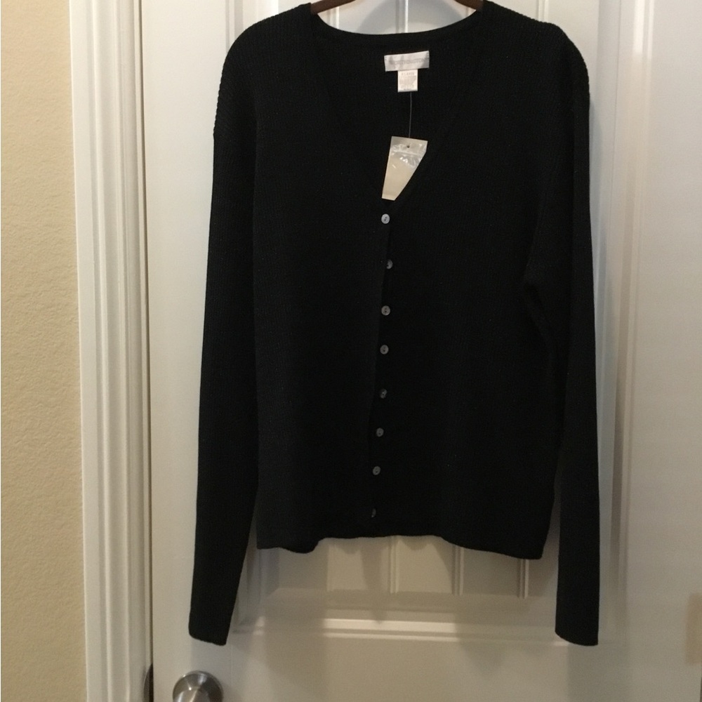Worthington Classic Black Cardigan With Matching  Belted Turtle  Neck Tank Top